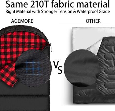 Бавовняний фланелевий спальний мішок для дорослих, спальний мішок зі 100 бавовняною підкладкою для кемпінгу, походів, подорожей з рюкзаком, легкий та портативний, 3-4 сезони в теплу погоду, чорний/червоний