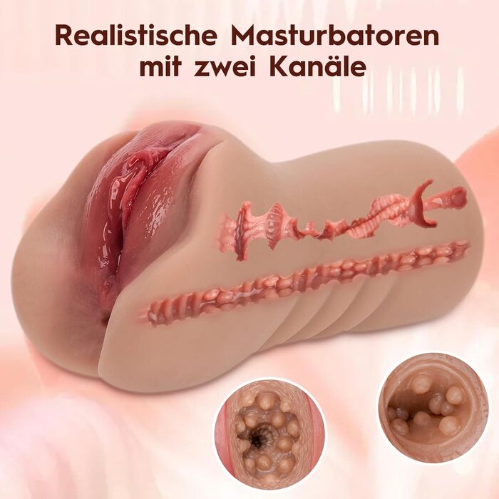 Мастурбатор DynaVigor для чоловіків 2 в 1, з 3D вагіною та анальним каналом, 650 г, коричневий