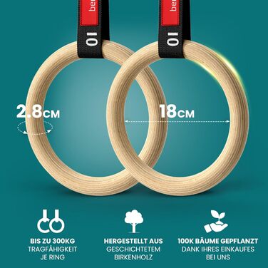 Гімнастичні кільця BeMaxx Дерев'яні гімнастичні кільця дверні якорі та тренувальна електронна книга Олімпійська гімнастика Дерев'я