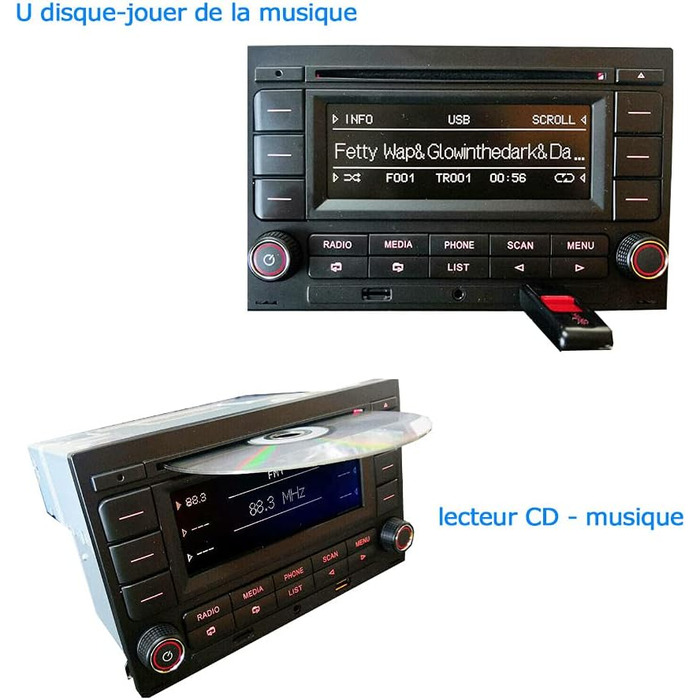 Автомобільна стереозвукова стереосистема RCN210 для VW Golf MK4 Polo Passat B5 USB MP3 AUX SD Вбудований Bluetooth з програвачем компакт-дисків RCN210 avec adaptateur ISO