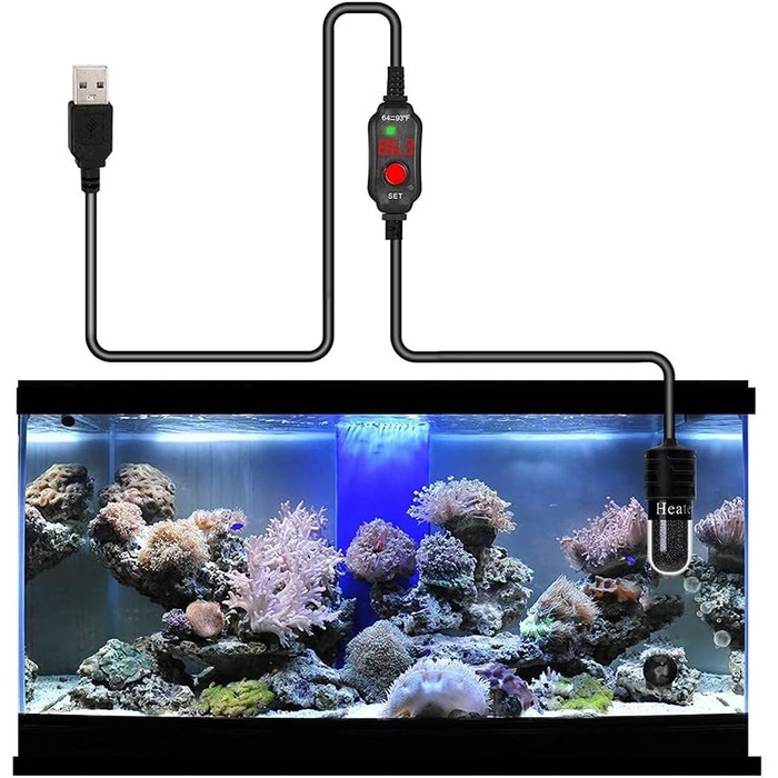 Міні-обігрівач для акваріума DONGKER, 10 Вт 5 В 2 А USB-обігрівач для акваріума, обігрівач для акваріума зі світлодіодним дисплеєм, занурювальний термостат з кварцового скла для акваріума об&39ємом 3 л