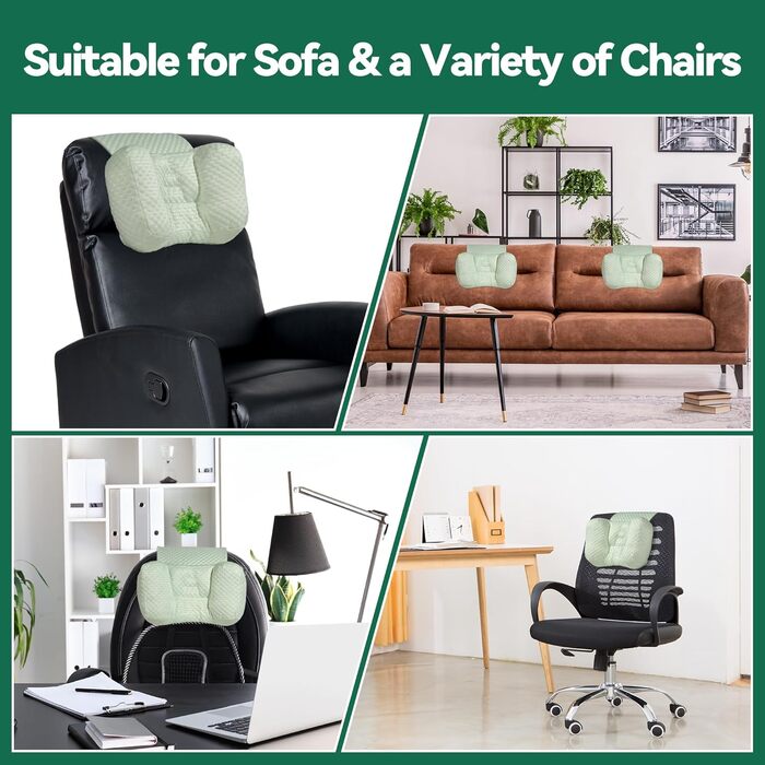 Подушка для шиї MABOZOO для крісел-реклайнерів з кишенею, подушка для підголівника для полегшення болю в шиї та підтримки шийного відділу хребта, подушка для голови-реклайнера для тих, хто спить на боці вдома, в офісі або під час подорожей, світло-зелена