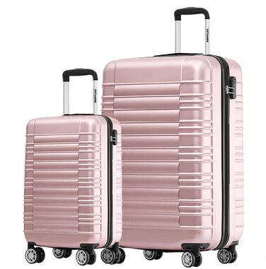 Набір валіз та дорожніх сумок - Комплект валіз 2 шт., Валіза для ручної поклажі, Міцна валіза великого розміру, Дорожня валіза на колесах великого розміру - Ручна поклажа з колесами - Валіза для ручної поклажі, Рожева Мала Велика Рожеве Золото