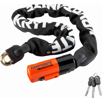Ланцюговий замок Kryptonite Evolution 1090 - 90 см, клас безпеки 8/10, протиугінний, велосипедний замок високого рівня безпеки, зі сталевим ланцюгом 10 мм та 3 ключами, чорний, одинарний