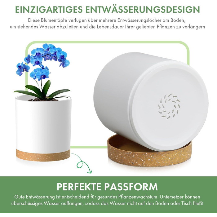 Набір з 5 квіткових горщиків з блюдцями, 17,8/15,2/14/12,7/10,2 см, пластикові кашпо, гідропонні горщики, набір квіткових горщиків, ідеально підходить для кімнатних та балконних садів, білий з коричневим підносом 765,554 дюймів (5 шт.) білий, коричневий п