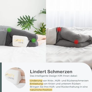 Подушка для колін COMFYCENTRE для сну на боці - Ортопедична та ергономічна подушка для ніг з піни з ефектом пам&39яті - Подушка для колін - Зручна подушка для сну Visco для ніг та колін (без ремінця) Біла без ремінця