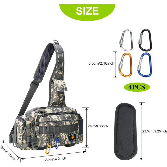 Рибальська сумка Noosverl, сумка для рибалки водонепроникний зносостійкий рибальський рюкзак для рибальського приладдя з 4 карабінами