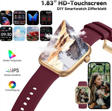 Розумний годинник для чоловіків та жінок, 1,83-дюймовий HD фітнес-трекер з крокоміром/монітором артеріального тиску/монітором серцевого ритму/функцією телефону, трекер сну, 120 спортивних режимів, водонепроникний фітнес- та спортивний годинник IP68 для iP