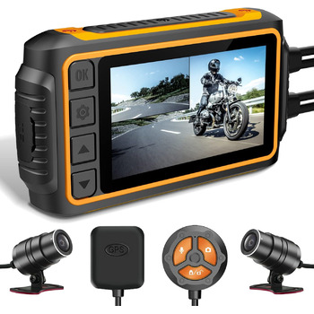 Відеореєстратор для мотоцикла, 1080P відеореєстратор з подвійною камерою, водонепроникною спереду і ззаду з 3 РК-дисплеєм, WiFi, G