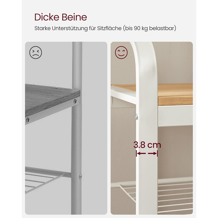 Вішалка для одягу VASAGLE, Шафа з лавкою для взуття, Дизайн 4-в-1, 9 знімних гачків, Штанга для одягу, Вхідна зона, Коридор, 33,7 x 72 x 183 см, Сучасний, Дубово-білий HSR40W 72B см Кремовий