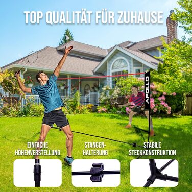 Сітка для бадмінтону Apollo, волейбольна сітка 300 см 400 см 500 см Сітка для волана, регульована по висоті у 3 напрямках, комплект включає сітку, 3 волани, міцну залізну раму, сумку для перенесення, для використання в приміщенні та на вулиці, 300 см черв