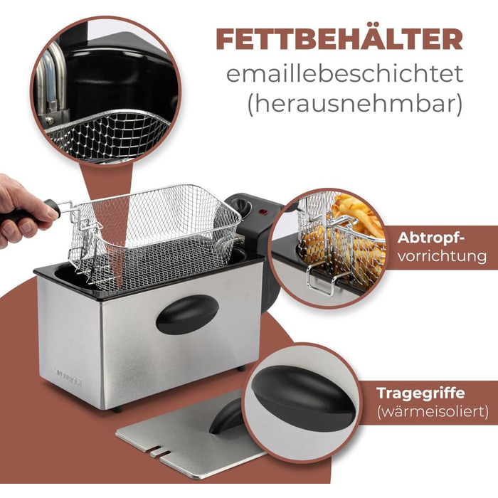 Фритюрниця Clatronic ємністю 3 л Фритюрниця з жиром Олія для фритюрниці з технологією холодної зони та дренажем Фритюрниці з плавним регулюванням термостата 2000 Вт Гастрофритюрниця FR 3586