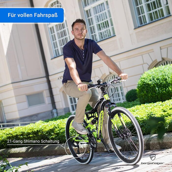 Дюймовий, 29-дюймовий гірський велосипед, дискові гальма, 21 швидкість, повна підвіска, повністю гірський велосипед для хлопчиків, дівчаток, жінок та чоловіків, 29-дюймовий зелений, 26-