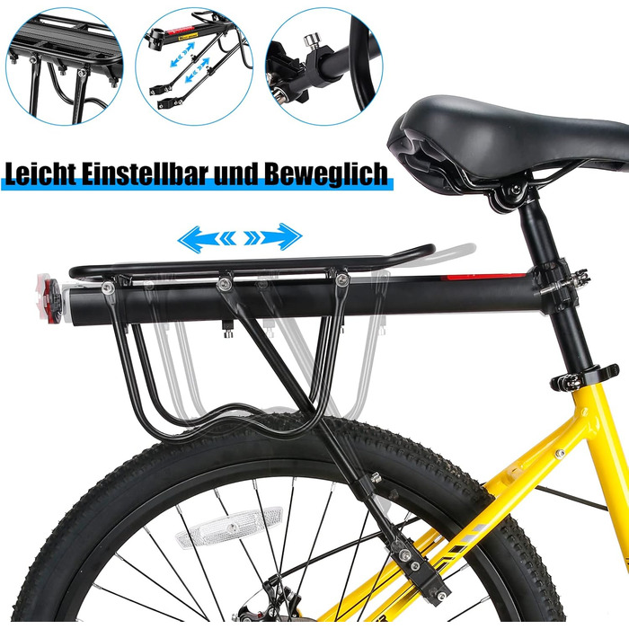 Багажник для гірського велосипеда West Biking - Стабільний багажник для велосипеда Міцний багажник для гірського велосипеда Алюмінієвий багажник для велосипеда, легкий монтаж Задній багажник для велосипеда Максимальне навантаження 50 кг Чорний