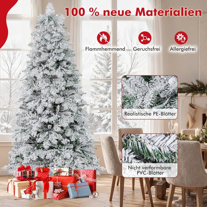 Штучна ялинка з вогнями та снігом 210 см COSTWAY