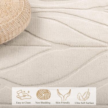 Килимова доріжка SHACOS довга 80x300 см, нековзка, бежева, можна прати, довгий килим з коротким ворсом для кухні, передпокою, вітальні, спальні, 80 x 300 см (прямокутна), бежевий лист