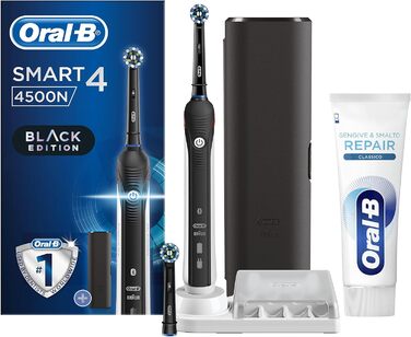 Електрична зубна щітка Oral-B SMART 4 4500 з підзарядкою, чорна Зубна паста Oral-B Ясна & Емаль Classic Repair (1 щітка, 1 паста)