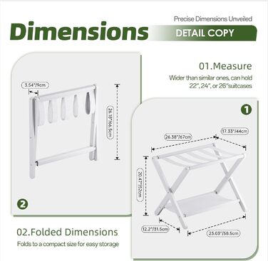 Багажник, складний бамбуковий багажник з полицею для гостьових кімнат, спалень, готелів, шаф (білий)