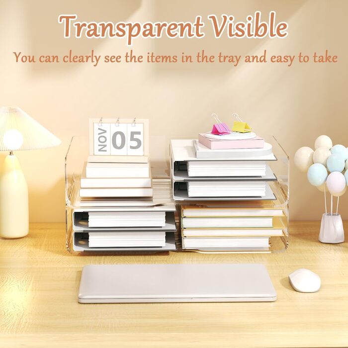 Рівневий штабельований прозорий лоток для документів формату А4, лоток для паперу/документів XingyLi з акрилу PET, органайзер для столу, лоток для листів, відділення для зберігання книг, журналів та папок, 2-
