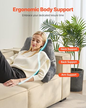 Подушка для читання VEVOR (велика) з подрібненим пінним матеріалом з ефектом пам&39яті, подушка для спини (381 x 508 x 254 мм) з 3 кишенями та коротким оксамитовим чохлом, який можна прати, верх з ручкою, для перегляду телевізора, читання, ігор