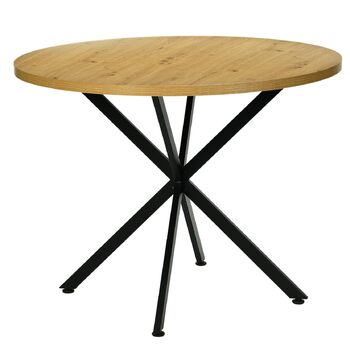 Круглий обідній стіл 100 см, сучасний обідній стіл з МДФ та стійкого до іржі металу, 100x100x75 см, розрахований на 4-6 осіб, протиковзкі накладки, коричневий, для їдальні/кухні/вітальні 100x100x75 см