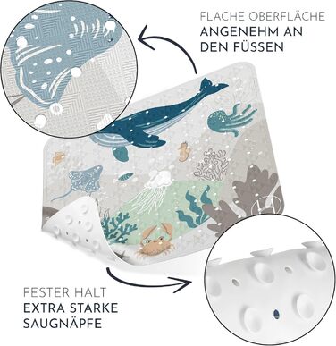 Килимок для душу нековзний дитячий - 100 без вмісту BPA Вкл. 2 гачки для підвішування 53x53см - Протиковзкий килимок для душу інте