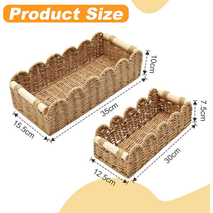Плетений кошик для зберігання Yiomxhi з 2 предметів з дерев&39яними ручками, кошики для зберігання туалетного паперу, кошики на полицях, декоративний плетений кошик для кухні, ванної кімнати, дитячої кімнати, офісу (коричневий)