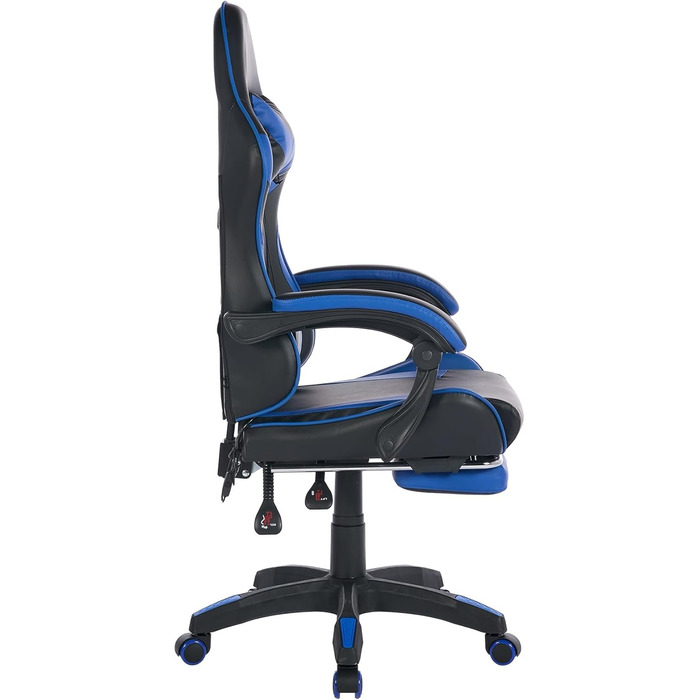 Ергономічне ігрове крісло з поворотом на 360, шкіряне офісне крісло з високою спинкою та регульованою висотою, з підставкою для ніг, підголівником та поперековою опорою для офісу та ігор (чорний синій)