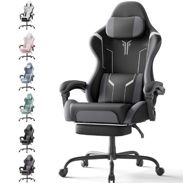 Ергономічне ігрове крісло зі штучної шкіри з функцією масажу, ігрове крісло з висувною підставкою для ніг, зручне офісне крісло/комп&39ютерне крісло з вантажопідйомністю 135 кг для домашнього офісу, чорно-біле.