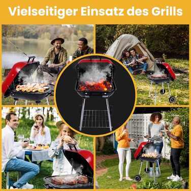 Мобільний вугільний гриль з кришкою на замок та нижньою полицею, на колесах для саду та відпочинку на природі, стаціонарний гриль, кемпінговий гриль, нержавіюча сталь