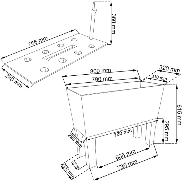 Кашпо Jatery Garden об&39ємом 72 літри з системою поливу темно-охристого кольору, 80 x 33 x 65 см, з ніжками 80 см