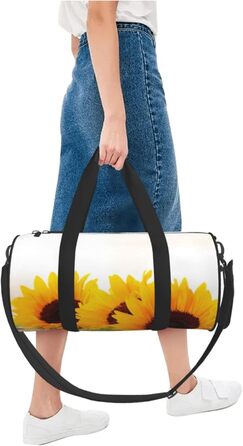 Спортивна сумка, дорожня сумка, сумка для подорожей, з принтом соняшників на дерев'яній текстурі, сумка на нічліг, чорна, універсальний розмір