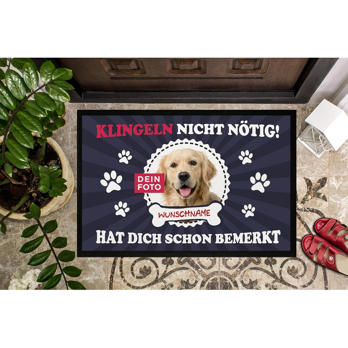 Персоналізований килимок для дверей з іменем та фотографією вашого собаки - власника домашнього улюбленця, нековзний та миється, чорний, 60x40 см