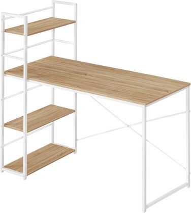 Сучасний письмовий стіл із полицею 120x44x120 см, дуб сонома/білий, 3 полиці, сталевий каркас, регульовані по висоті ніжки, комп&39ютерний стіл, домашній офіс, самостійне складання