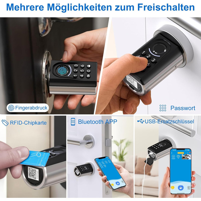 Дверний замок з паролем WELOCK ToucA51, електронний замок із кодом PIN-коду з відбитком пальця з програмою, паролем, RFID-карткою та WIFI (потрібен WIFIBOX), підходить для дверей 30-70 мм