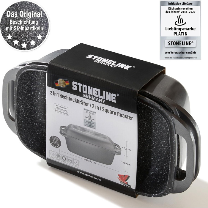 Лита алюмінієва жаровня з кришкою 40x22 см, 5,6 л Індукційна духовка безпечна для всіх типів плит, кришку можна використовувати як