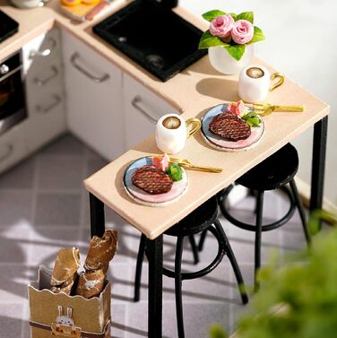 Мініатюрний будиночок для ляльок Cuteefun своїми руками для початківців, мініатюрний будиночок для ляльок, який можна побудувати самостійно, набір мініатюрних будиночків з інструментами, набір для ремесел дерев&39яний будиночок (кухня)