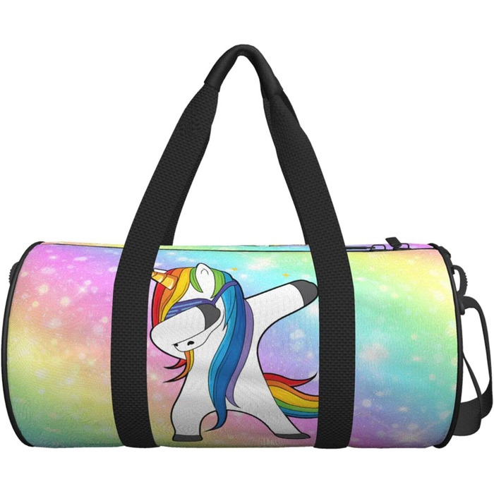 Яскрава дорожня сумка з веселим єдинорогом, що танцює, для спортзалу, подорожей, спорту, великих покупок, а також як сумка для ночівлі та вихідних для чоловіків та жінок.