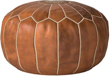Пуфи та подушки Преміум-пуф зі справжньої шкіри - Ручна робота - Доставка з наповнювачем - Пуф-мішок для ніг (Коньяк-коричневий)