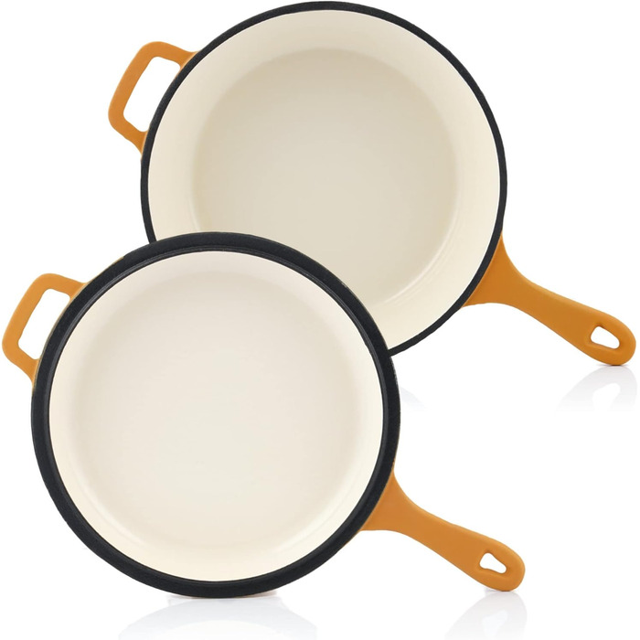 Чавунна каструля Mahlzeit 4,4 л помаранчева, кругла емальована чавунна сковорода з кришкою чавунна каструля, підходить для індукці