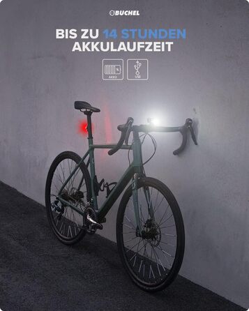 Комплект велосипедних ліхтарів Bchel BLC 720 I 70/30/15 люкс I Сертифіковано StVZO, час роботи від акумулятора до 14 годин I Акумуляторний світлодіодний велосипедний ліхтар для переднього та заднього велосипедів I Задній велосипедний ліхтар, передній вело