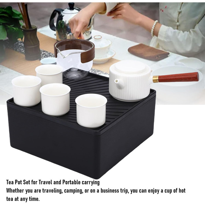 Автоматичний чайний сервіз Чайний Шлях, портативний керамічний чайник та набір чашок з коробкою для зберігання, ідеальний для подорожей, активного відпочинку, кемпінгу, дому, офісу, як подарунок
