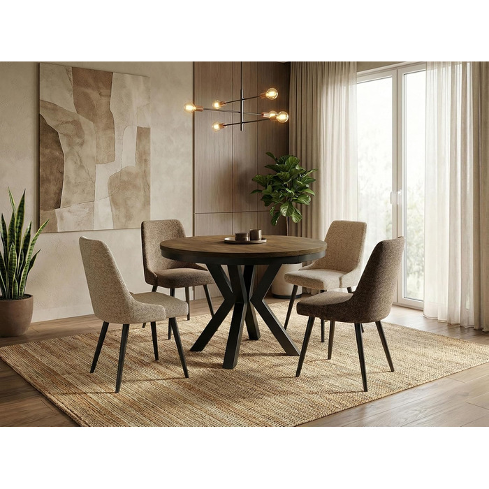 Круглий розкладний обідній стіл у стилі лофт - Індустріальний стіл з чорними металевими ніжками - Компактний стіл для вітальні - Дуб Лефкас - 100-180 см Дуб Лефкас 100 / 180 см