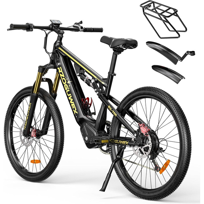 Гірський електровелосипед E-MTB з колесами 26 дюймів (66 см) та крутним моментом 70 Нм для дорослих, зі знімним літій-іонним акумулятором 48 В 17,5 Аг, 7 передачами з подвійною амортизацією та дисковими гальмами