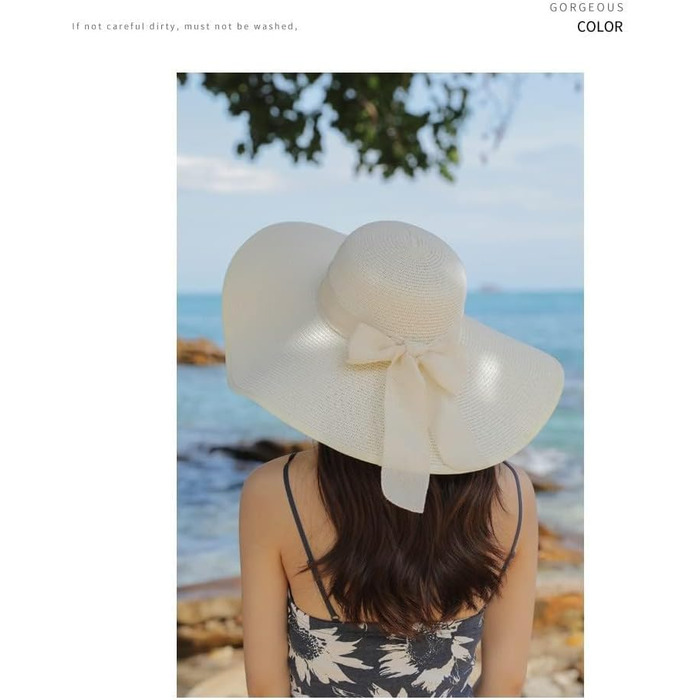 Жіночий складаний сонцезахисний капелюх із широкими полями, солом&39яний, фактор захисту від ультрафіолету 50, колір 02, колір слонова кістка