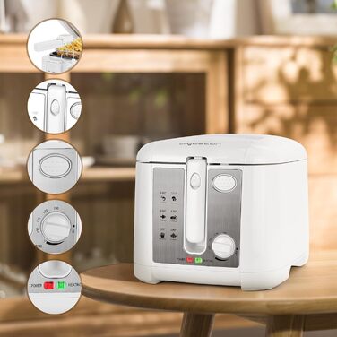 Фритюрниця Aigostar з олією, 1650 Вт, фритюрниця 2.5 л з оглядовим вікном, контроль температури, світловий індикатор, білий