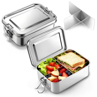 Набір ланчбоксів Homikit з розділеннями, 2 шт., 850 мл, нержавіюча сталь. Металеві контейнери для обіду, сніків, герметичні, з ущільнювальним кільцем для школи, офісу, пікніка. Можна мити в посудомийній машині.