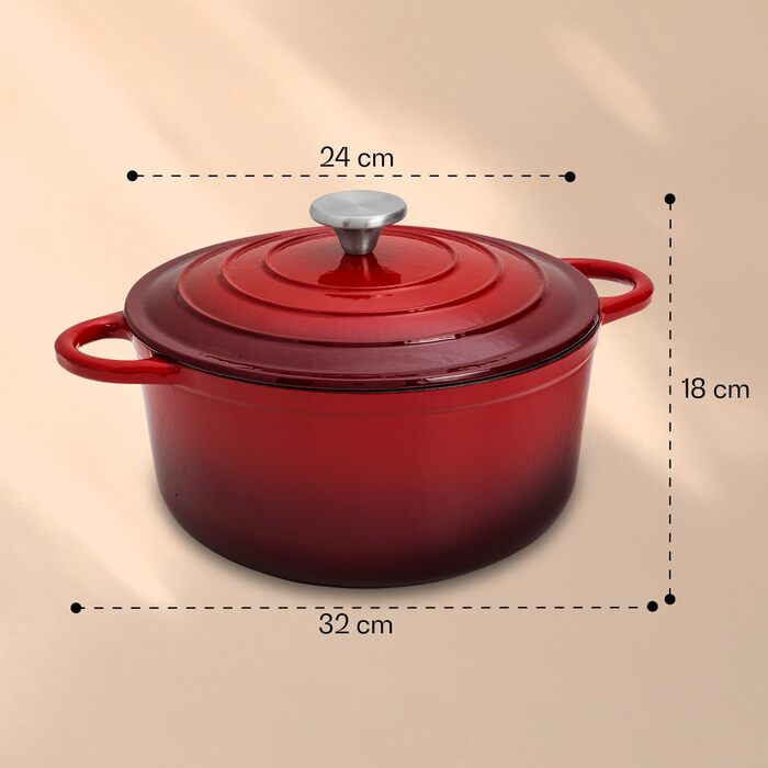Емальована чавунна каструля, сковорода 3,9 л, герметична сковорода з кришкою, безпечна для духовки, маленька емальована сковорода