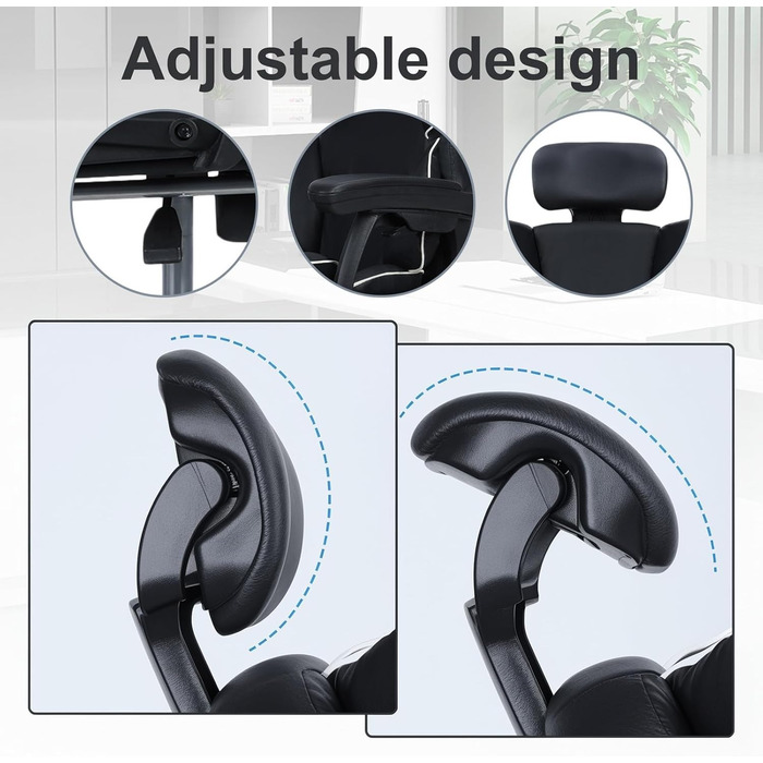 Ергономічне офісне крісло Yokawe з підставкою для ніг, вантажопідйомність 180 кг, комп&39ютерне та ігрове крісло зі штучної шкіри з підголівником та поперековою опорою, чорне