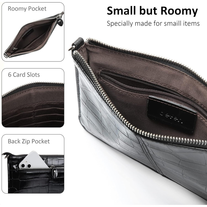 Стильна жіноча сумка-клатч на зап'ястя з натуральної шкіри Befen. Невеликий кросбоді з RFID-захистом та відділеннями для карток, чорний колір, імітація шкіри крокодила